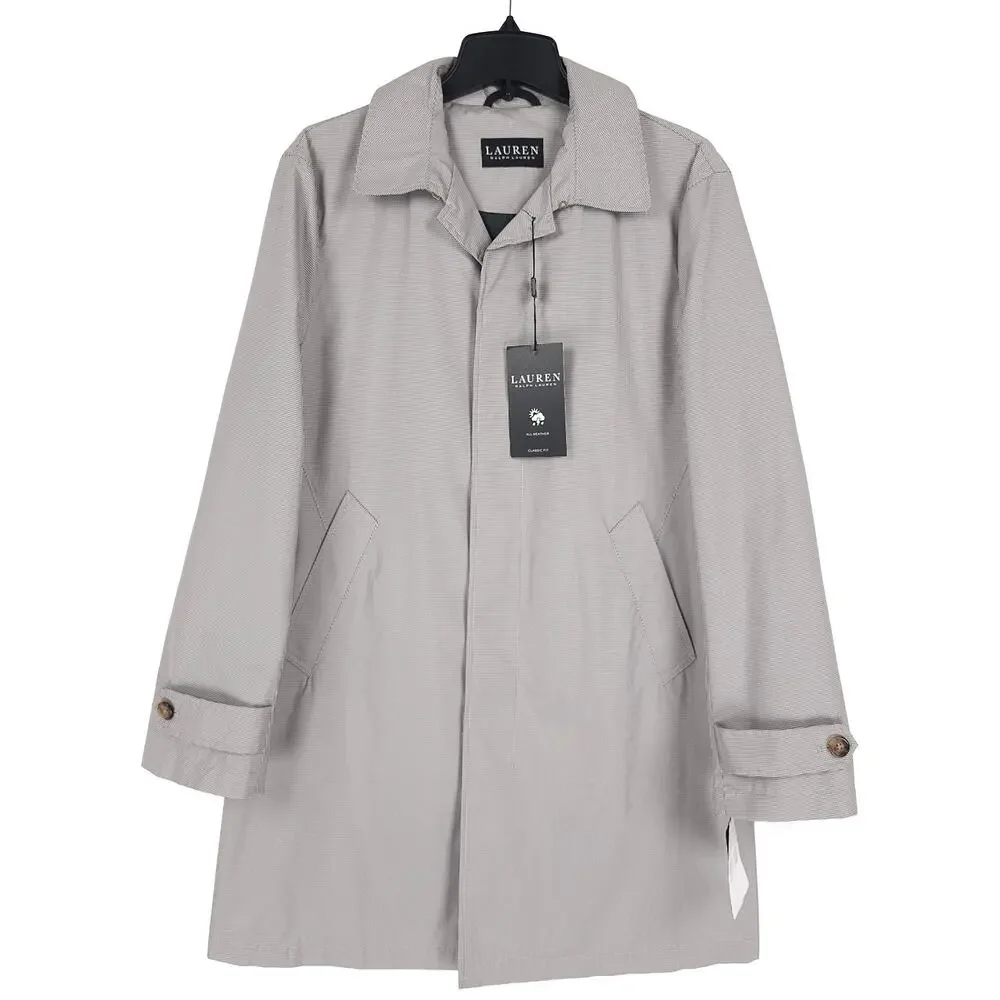 Lauren Ralph Lauren Mens Stanza Classic Fit Raincoat 36R Cream Brown Houndstooth